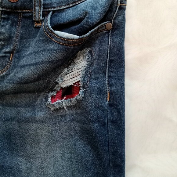 Judy Blue Los Angeles Skinny Fit Distressed Plaid Print Accent Y2k Grunge Jeans - Picture 6 of 9